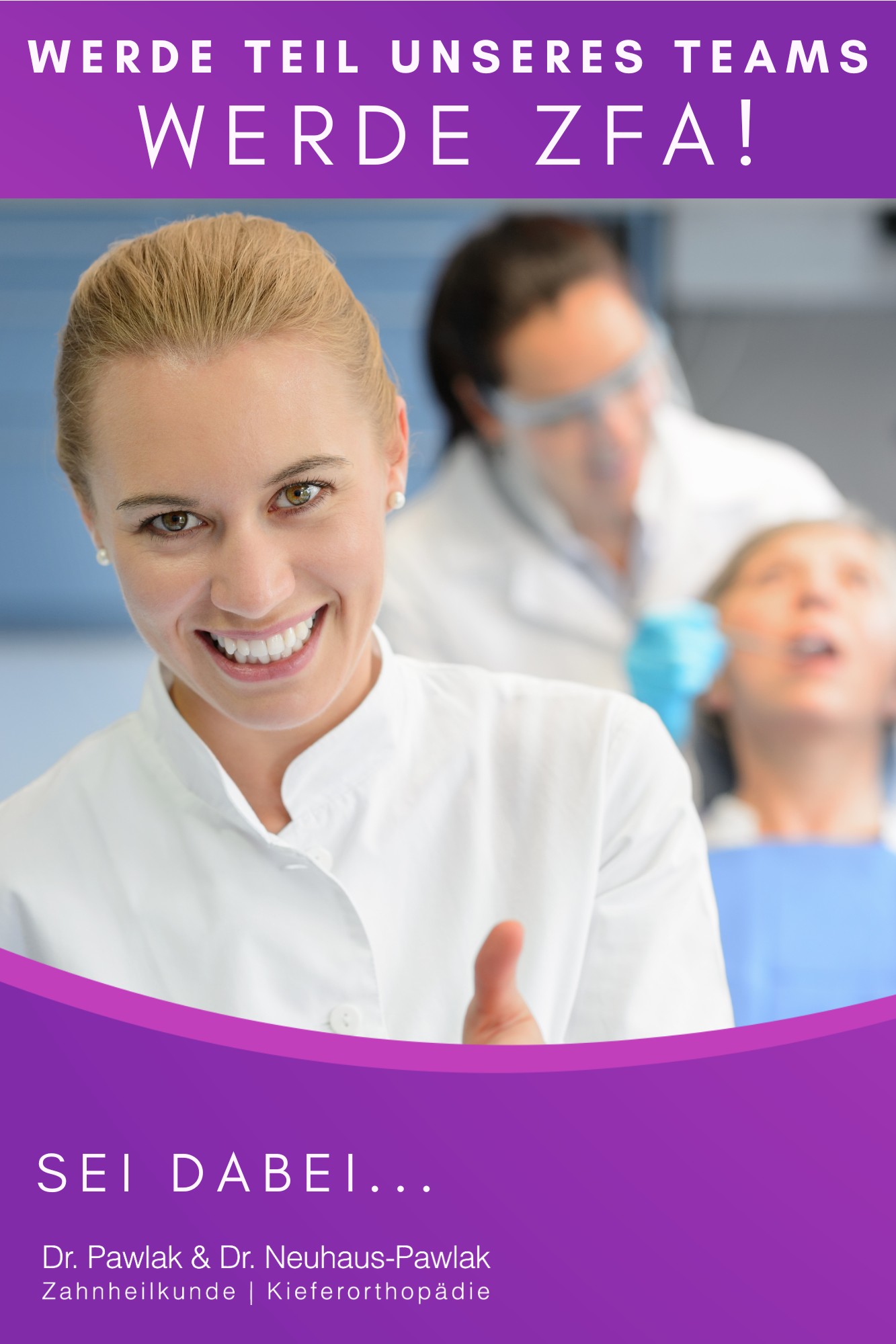 Plakat mit der Aufschrift "Werde Teil unseres Teams. Werde ZFA! Sei dabei..."